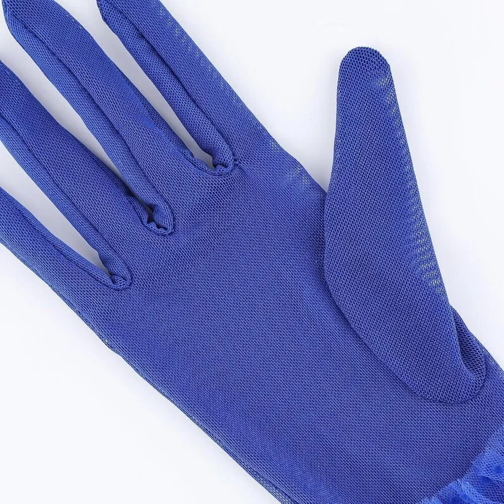 Women's Short Lace Royal Blue Sheer Mesh Tea Party Prom Gloves Banquet Costume